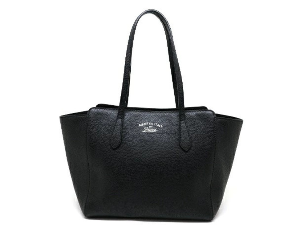 Gucci Swing Shoulder Tote Bag Black Leather